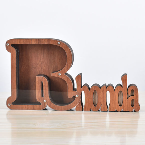 Picture of Custom Wooden Name Piggy Bank for Kids - Personalized Large Piggy Banks 26 Alphabet R - Transparent Money Saving Box - Gift for Boys and Girls