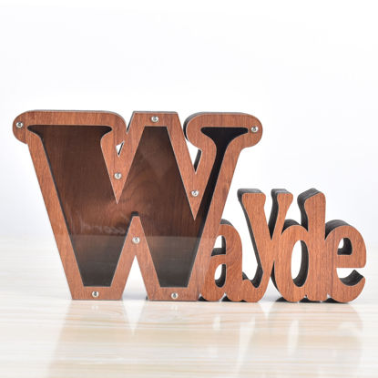 Picture of Custom Wooden Name Piggy Bank for Kids - Personalized Large Piggy Banks 26 Alphabet W - Transparent Money Saving Box - Gift for Boys and Girls