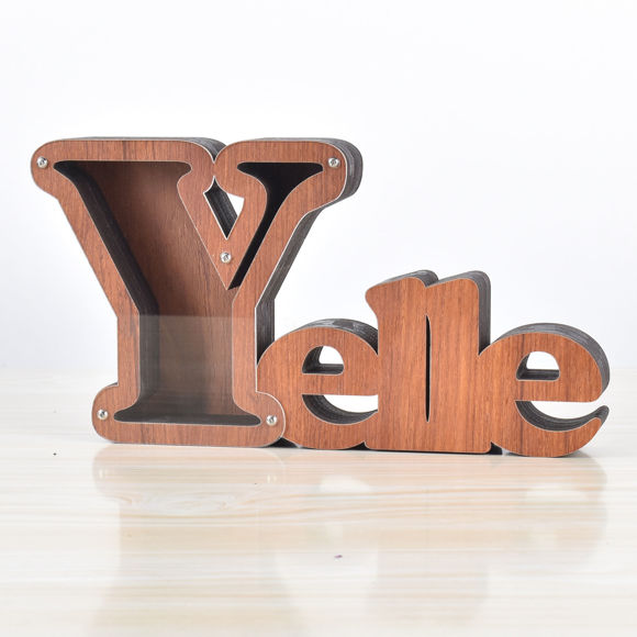 Picture of Custom Wooden Name Piggy Bank for Kids - Personalized Large Piggy Banks 26 Alphabet Y - Transparent Money Saving Box - Gift for Boys and Girls