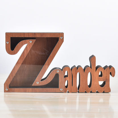 Picture of Custom Wooden Name Piggy Bank for Kids - Personalized Large Piggy Banks 26 Alphabet Z - Transparent Money Saving Box - Gift for Boys and Girls