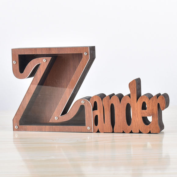 Picture of Custom Wooden Name Piggy Bank for Kids - Personalized Large Piggy Banks 26 Alphabet Z - Transparent Money Saving Box - Gift for Boys and Girls