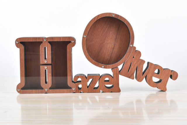 Picture of Custom Wooden Name Piggy Bank for Kids - Personalized Large Piggy Banks 26 Alphabet A - Transparent Money Saving Box - Gift for Boys and Girls