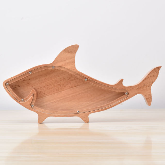 Picture of Custom Wooden Piggy Bank for Kids - Personalized Wooden Animal Coin Bank DIY Child's Name - Custom Money Saving Box - Fish