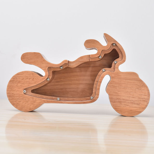 Picture of Custom Wooden Piggy Bank for Kids - Personalized Wooden Animal Coin Bank DIY Child's Name - Custom Money Saving Box - Motorcycle