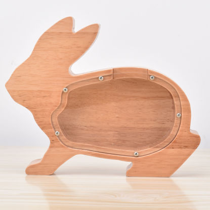 Picture of Custom Wooden Piggy Bank for Kids - Personalized Wooden Animal Coin Bank DIY Child's Name - Custom Money Saving Box - Rabbit