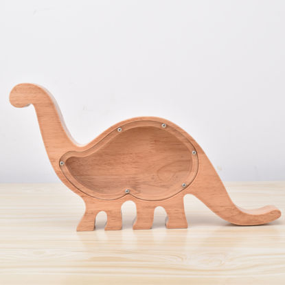 Picture of Custom Wooden Piggy Bank for Kids - Personalized Wooden Animal Coin Bank DIY Child's Name - Custom Money Saving Box - Small Dinosaur