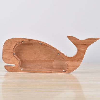 Picture of Custom Wooden Piggy Bank for Kids - Personalized Wooden Animal Coin Bank DIY Child's Name - Custom Money Saving Box - Whale