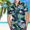 Picture of Custom Men's Hawaiian Shirts with Company Logo - Personalized Short Sleeve Button Down Hawaiian Shirt for Summer Beach Party -Flamingo