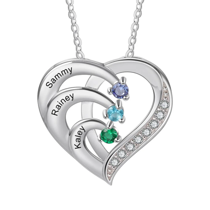 Picture of Personalized Mother Necklace Engraved Names Birthstone Intertwined Heart Pendant - Customize With Family Name | Custom Family Necklace in 925 Sterling Silver