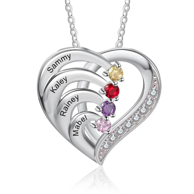 Picture of Personalized Mother Necklace Engraved Names Birthstone Intertwined Heart Pendant - Customize With Family Name | Custom Family Necklace in 925 Sterling Silver