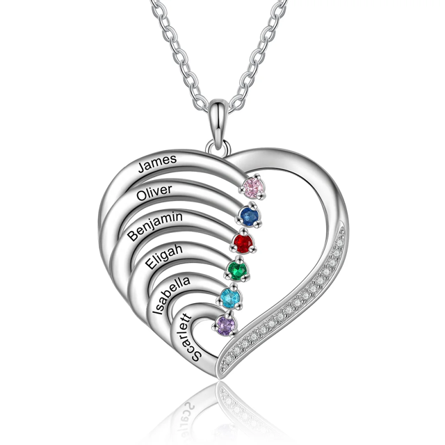 Picture of Personalized Mother Necklace Engraved Names Birthstone Intertwined Heart Pendant - Customize With Family Name | Custom Family Necklace in 925 Sterling Silver