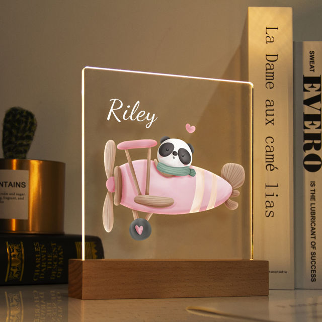 Picture of Panda Plane Night Light｜Personalized It With Your Kid's Name｜Best Gift Idea for Birthday, Thanksgiving, Christmas etc.