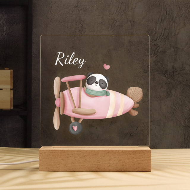 Picture of Panda Plane Night Light｜Personalized It With Your Kid's Name｜Best Gift Idea for Birthday, Thanksgiving, Christmas etc.