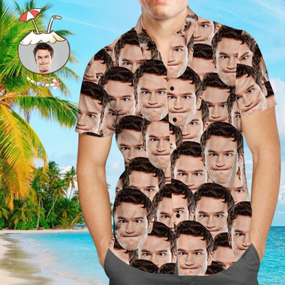 Picture of Custom Men's Hawaiian Shirts with Company Logo - Personalized Short Sleeve Button Down Hawaiian Shirt for Summer Beach Party - Copy Face