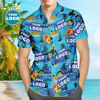 Picture of Custom Men's Hawaiian Shirts with Company Logo - Personalized Short Sleeve Button Down Hawaiian Shirt for Summer Beach Party - Blue Sea