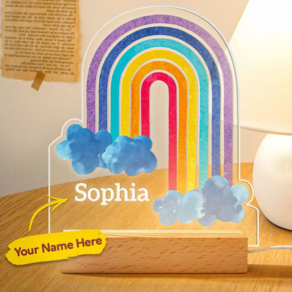Picture of Colorful Long Rainbow Cloud Night Light with Irregular Shape ｜ Personalized It With Your Kid's Name｜Best Gift Idea for Birthday, Thanksgiving, Christmas etc.