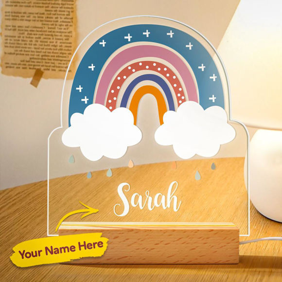Picture of Colorful Rainbow Cloud Rain Night Light with Irregular Shape ｜ Personalized It With Your Kid's Name｜Best Gift Idea for Birthday, Thanksgiving, Christmas etc.