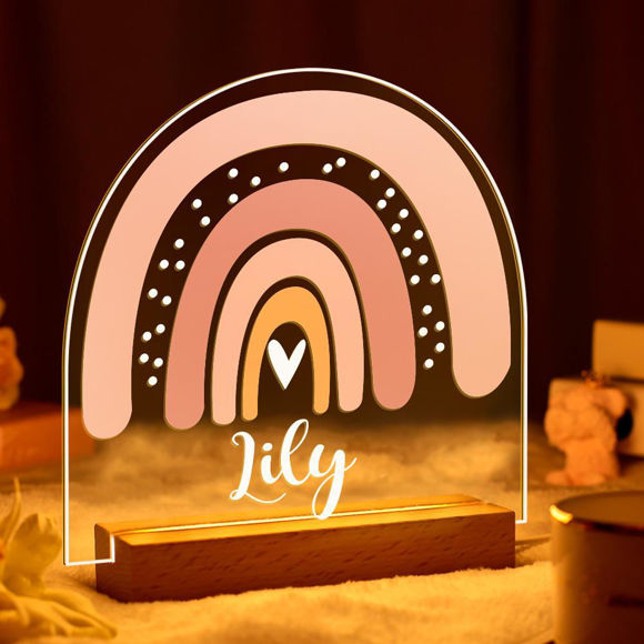 Picture of Pink Rainbow Heart Night Light with Irregular Shape ｜ Personalized It With Your Kid's Name｜Best Gift Idea for Birthday, Thanksgiving, Christmas etc.