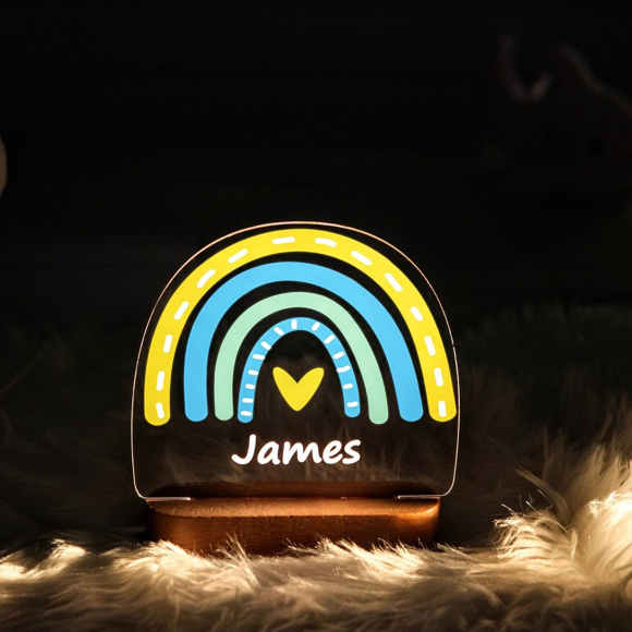 Picture of Colorful Blue Yellow Rainbow Night Light with Irregular Shape ｜ Personalized It With Your Kid's Name｜Best Gift Idea for Birthday, Thanksgiving, Christmas etc.