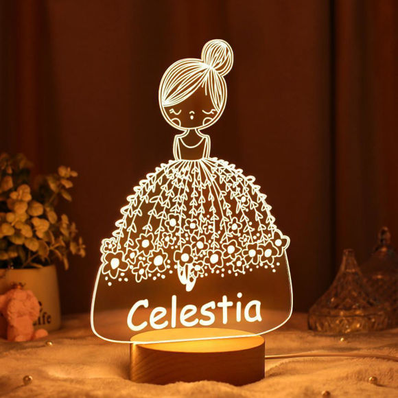 Picture of Girl in Wedding Dress Night Light with Irregular Shape with Round Base ｜ Personalized It With Your Kid's Name｜Best Gift Idea for Birthday, Thanksgiving, Christmas etc.