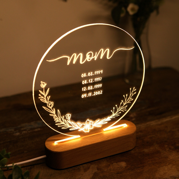 Picture of Mothers' Day Gifts Night Light with Irregular Shape｜Personalized It with Custom Cildren's Birthday｜Best Gift Idea for Birthday, Thanksgiving, Christmas etc.