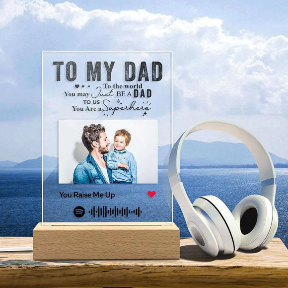 Picture of Customized Photo Night Light With Scannable Acrylic Song Plaque | Personalized Song Album Cover Night Light for Music Lovers | Personalized Gift for Best Dad Ever | Best Gifts Idea for Birthday, Thanksgiving, Christmas etc.