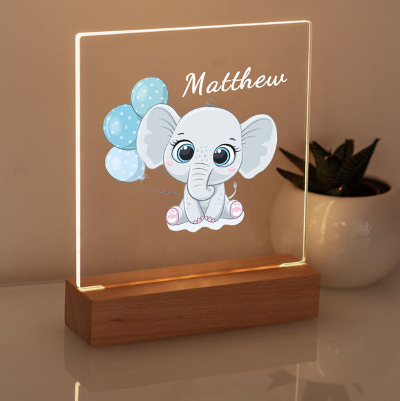 Picture of Blue Balloon Elephant Night Light  | Personalized It With Your Kid's Name | Best Gifts Idea for Birthday, Thanksgiving, Christmas etc.