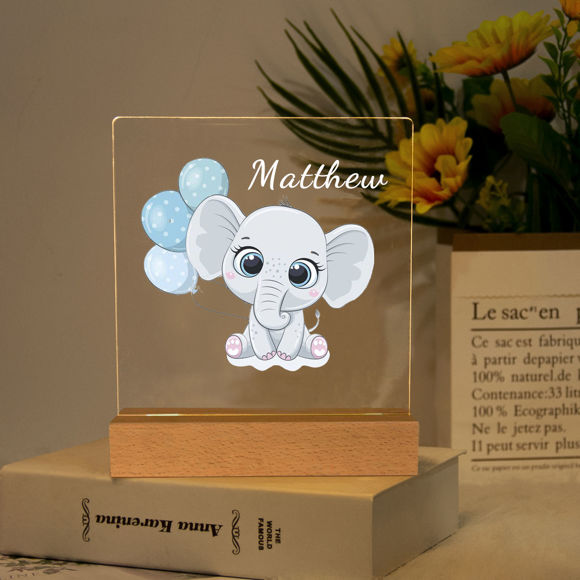 Picture of Blue Balloon Elephant Night Light  | Personalized It With Your Kid's Name | Best Gifts Idea for Birthday, Thanksgiving, Christmas etc.