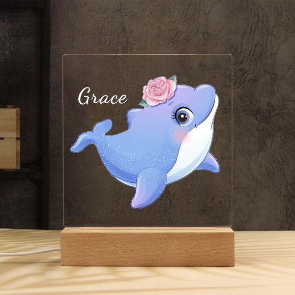 Picture of Blue Dolphin Night Light | Personalized It With Your Kid's Name | Best Gifts Idea for Birthday, Thanksgiving, Christmas etc.