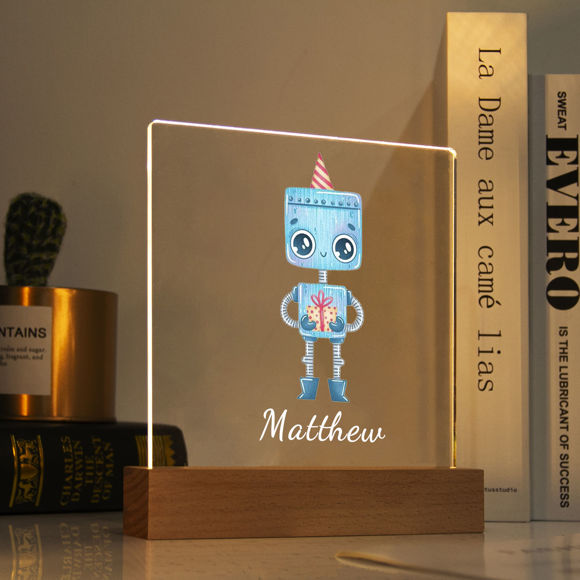 Picture of Blue Robot with Gift Box Night Light | Personalized It With Your Kid's Name | Best Gifts Idea for Birthday, Thanksgiving, Christmas etc.