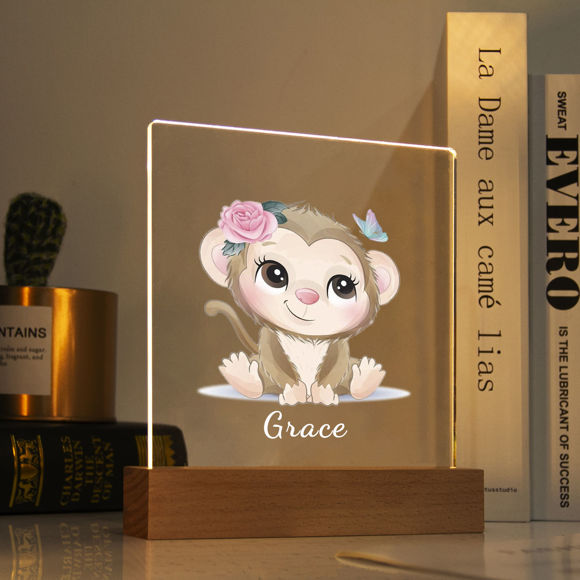 Picture of Flower Monkey Night Light | Personalized It With Your Kid's Name | Best Gifts Idea for Birthday, Thanksgiving, Christmas etc.