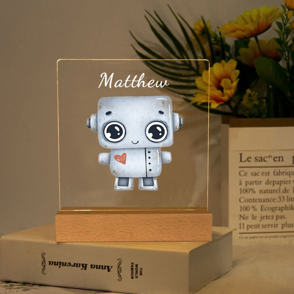 Picture of Little Robot Night Light | Personalized It With Your Kid's Name | Best Gifts Idea for Birthday, Thanksgiving, Christmas etc.