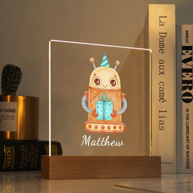 Picture of Orange Robot Night Light | Personalized It With Your Kid's Name | Best Gifts Idea for Birthday, Thanksgiving, Christmas etc.