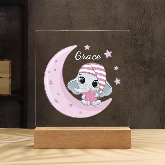 Picture of Pink Moon Elephant Night Light | Personalized It With Your Kid's Name | Best Gifts Idea for Birthday, Thanksgiving, Christmas etc.