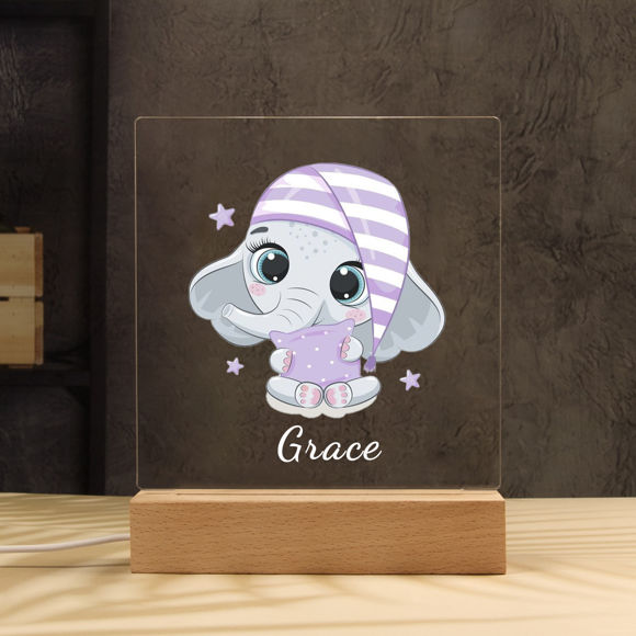 Picture of Purple Nightcap Elephant Night Light | Personalized It With Your Kid's Name | Best Gifts Idea for Birthday, Thanksgiving, Christmas etc.
