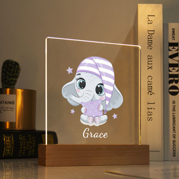 Picture of Purple Nightcap Elephant Night Light | Personalized It With Your Kid's Name | Best Gifts Idea for Birthday, Thanksgiving, Christmas etc.