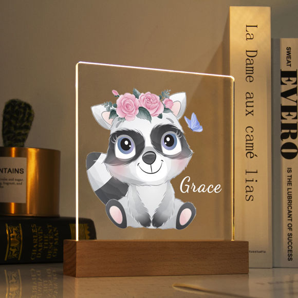 Picture of Raccoon Night Light | Personalized It With Your Kid's Name | Best Gifts Idea for Birthday, Thanksgiving, Christmas etc.