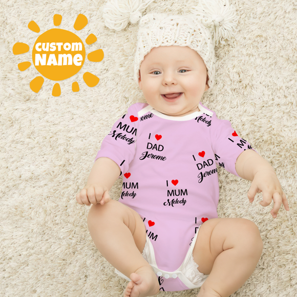 Picture of Personalized Photo Face Short - Sleeve Baby Onesies - Custom Face Baby Onesie - Baby Bodysuits - I Love Dad & Mum