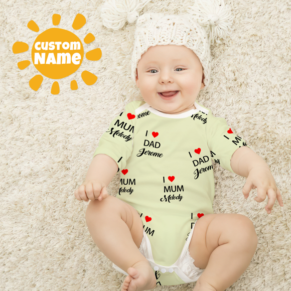 Picture of Personalized Photo Face Short - Sleeve Baby Onesies - Custom Face Baby Onesie - Baby Bodysuits - I Love Dad & Mum