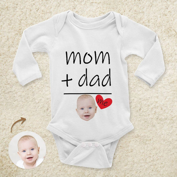 Picture of Personalized Photo Face Short - Sleeve Baby Onesies - Custom Face Baby Onesie - Baby Bodysuits - Mom Plus Dad Equals Me