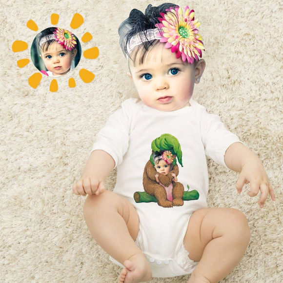 Picture of Personalized Photo Face Short - Sleeve Baby Onesies - Custom Face Baby Onesie - Baby Bodysuits - Bear Hug Baby