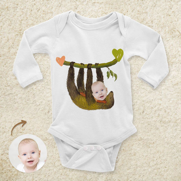 Picture of Personalized Photo Face Short - Sleeve Baby Onesies - Custom Face Baby Onesie - Baby Bodysuits - Sloth