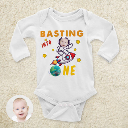 Picture of Personalized Photo Face Short - Sleeve Baby Onesies - Custom Face Baby Onesie - Baby Bodysuits - Rocket