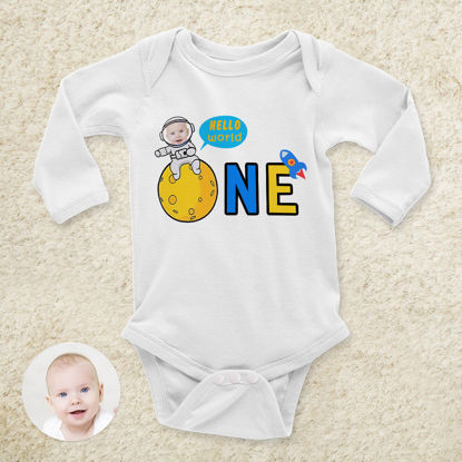 Picture of Personalized Photo Face Short - Sleeve Baby Onesies - Custom Face Baby Onesie - Baby Bodysuits - Go To The Moon