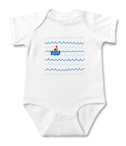 Picture of Personalized Photo Face Short - Sleeve Baby Onesies - Custom Face Baby Onesie - Baby Bodysuits - Onesies Infant Bodysuit with Personalized Name & Color - Boat On Waves
