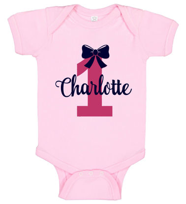 Picture of Personalized Photo Face Short - Sleeve Baby Onesies - Custom Face Baby Onesie - Baby Bodysuits - Onesies Infant Bodysuit with Personalized Name & Color - Bowknot