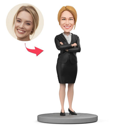 Picture of Custom Bobbleheads: Black Suit And White Shirt Business Women | Personalized Bobbleheads for the Special Someone as a Unique Gift Idea｜Best Gift Idea for Birthday, Thanksgiving, Christmas etc.