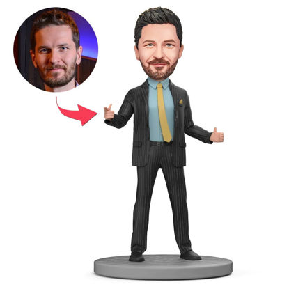 Picture of Custom Bobbleheads: Black Suit With Blue Shirt And Yellow Tie Business Man | Personalized Bobbleheads for the Special Someone as a Unique Gift Idea｜Best Gift Idea for Birthday, Thanksgiving, Christmas etc.