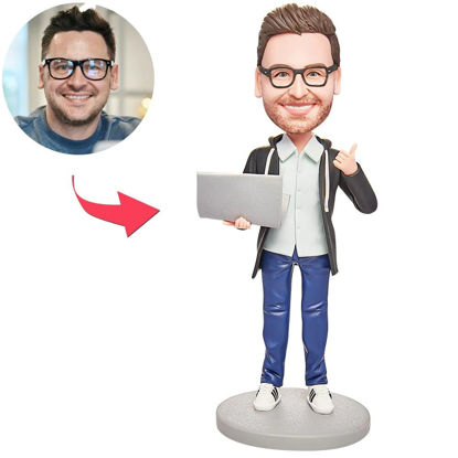 Picture of Custom Bobbleheads: Male Software Engineer with Computer | Personalized Bobbleheads for the Special Someone as a Unique Gift Idea｜Best Gift Idea for Birthday, Thanksgiving, Christmas etc.