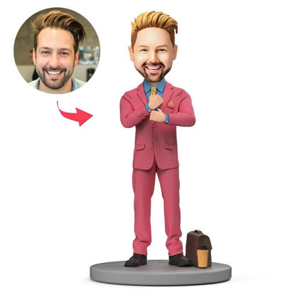 Picture of Custom Bobbleheads: Red Suit Business Man With A Briefcase | Personalized Bobbleheads for the Special Someone as a Unique Gift Idea｜Best Gift Idea for Birthday, Thanksgiving, Christmas etc.